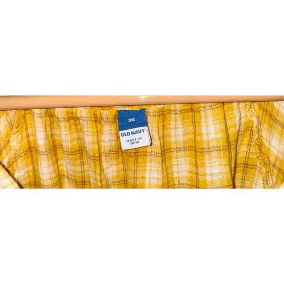 Old Navy Flounce Sleeve Yellow Plaid Mini Swing Dress Women Sz 3X Cotton Cottage - Picture 10 of 11
